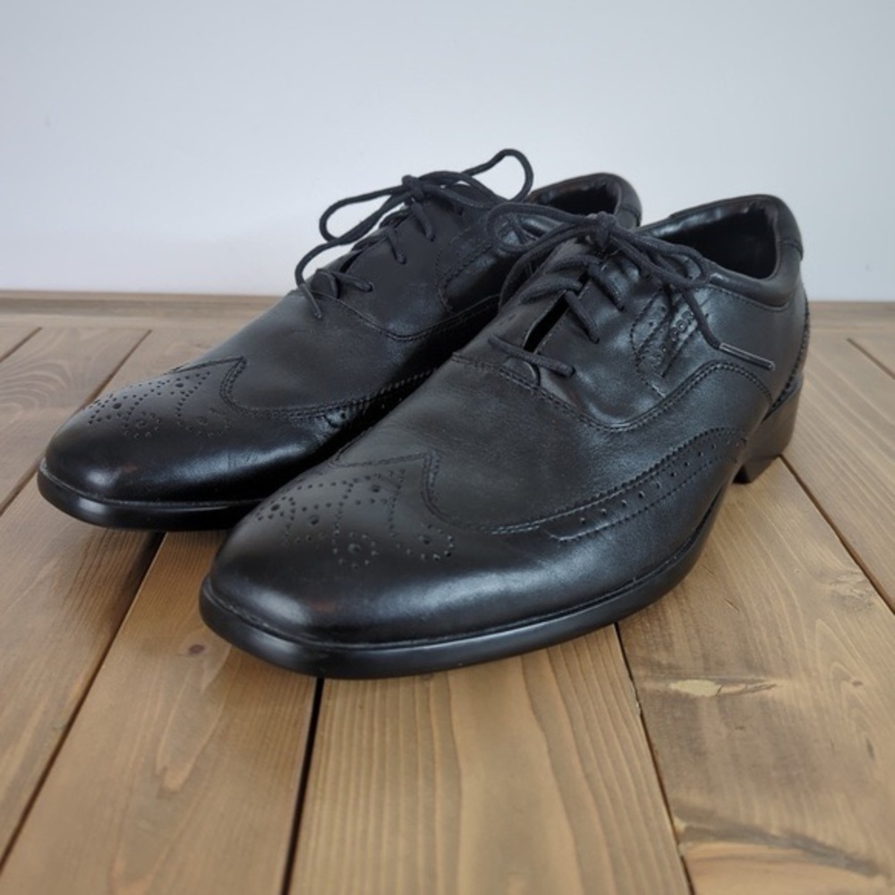 Rockport Adiprene Adidas Mens Black Leather Wing Tip Brogue Oxford Shoes
